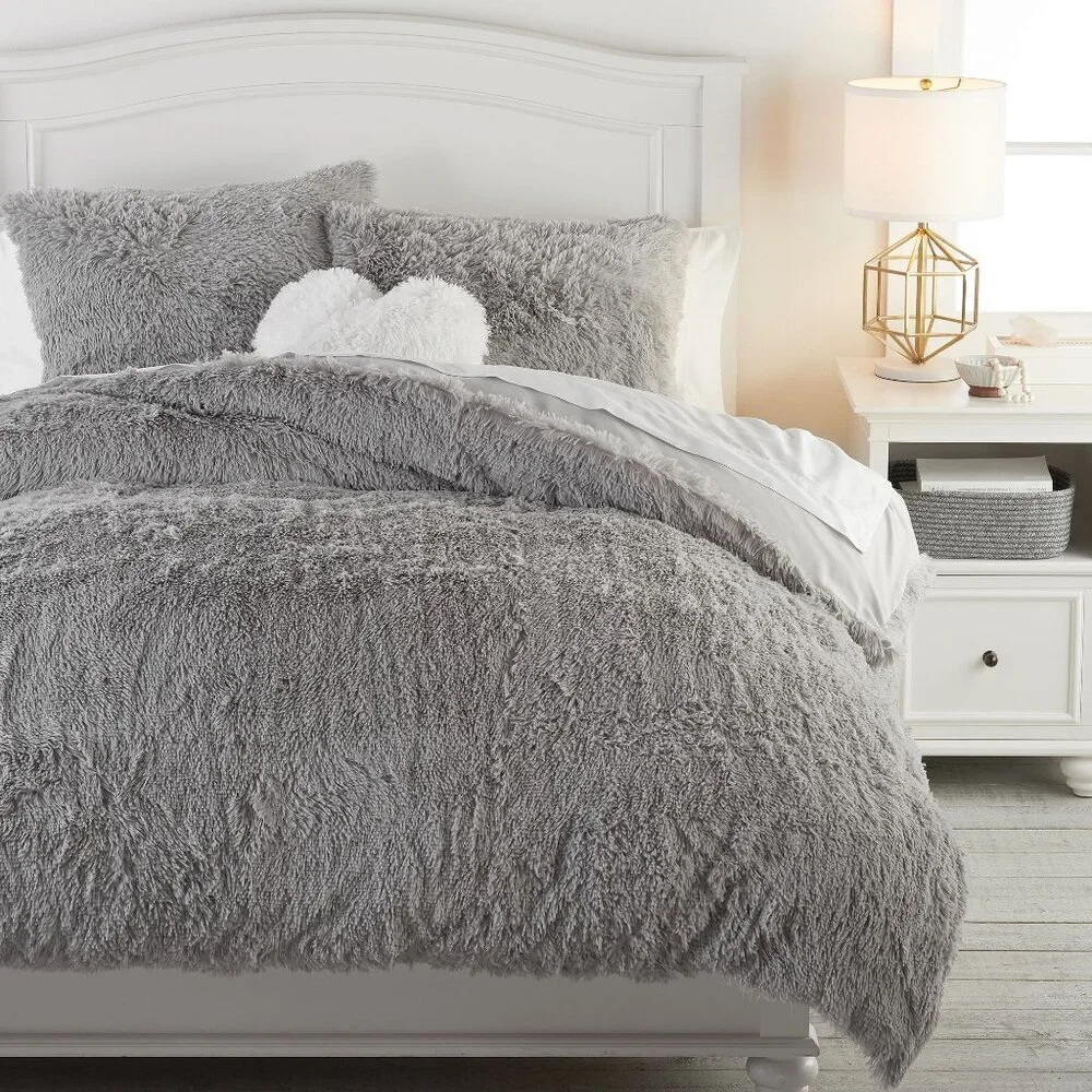 Pottery Barn Fluffy Luxe Duvet Cover Bedding Stone Gray Twin / Twin XL NEW NWT